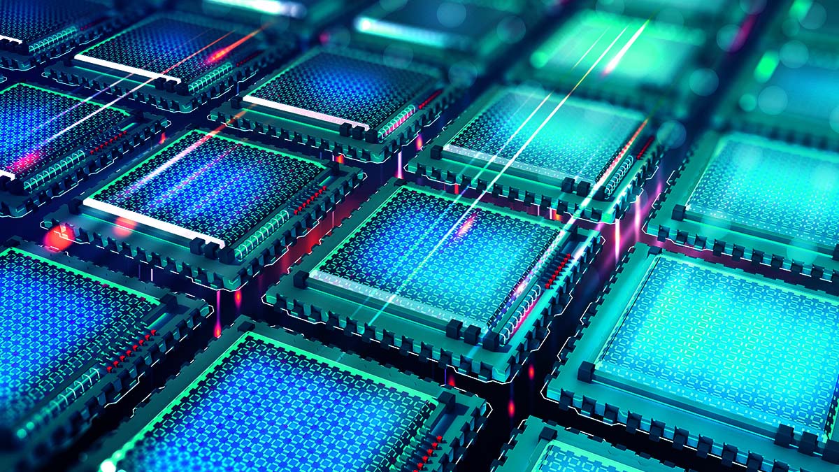 Close-up of a photonic integrated circuit (PIC) design schematic on a computer screen.