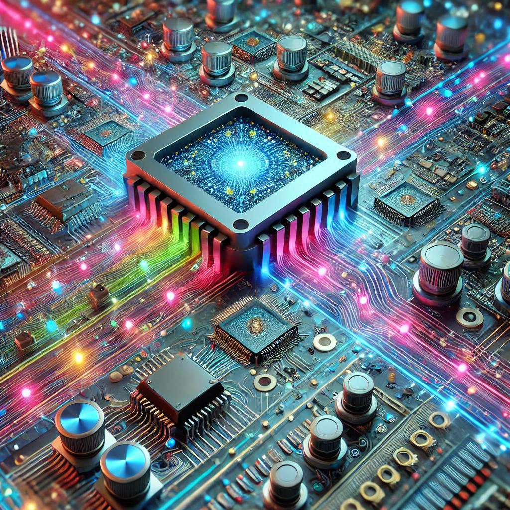 Close-up of a photonic integrated circuit (PIC) design schematic on a computer screen.